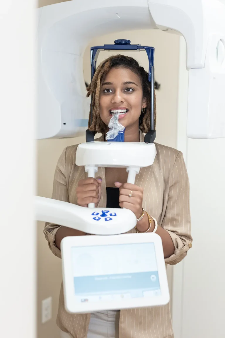 Patient having a panoramic X-ray taken